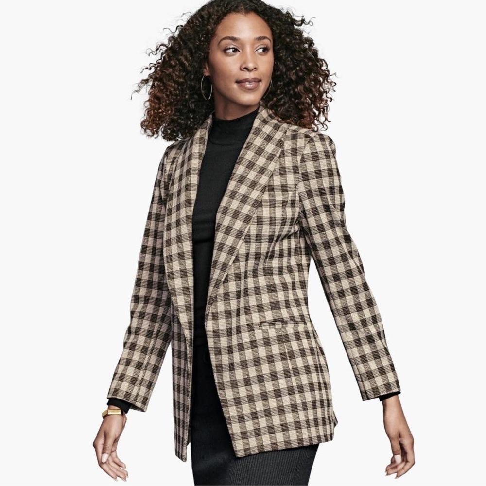 Johnston & Murphy Size XS Oversized Plaid Shawl-Collar Brown Blazer